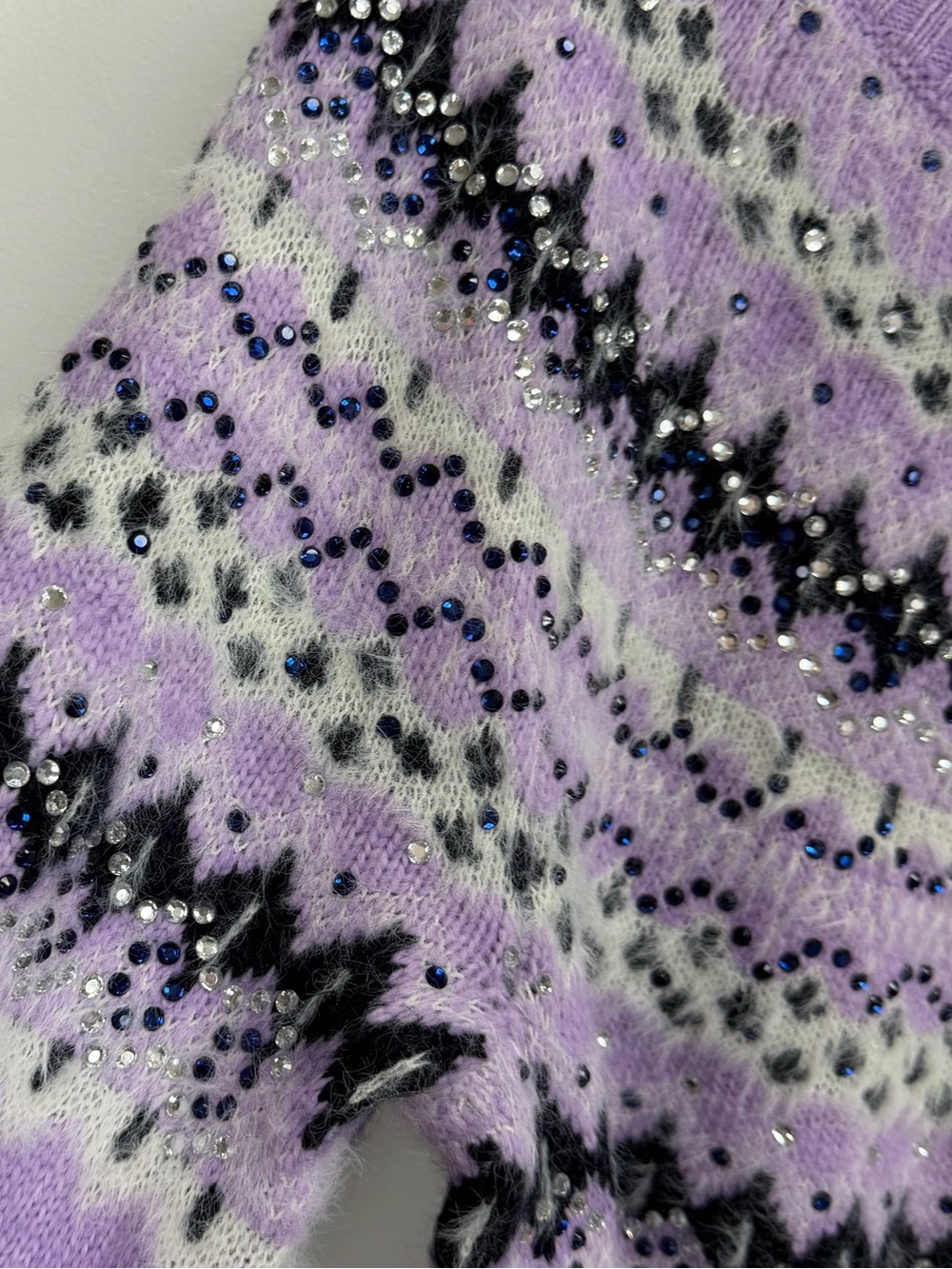 Talbots Sweater Womens 1X Purple Rhinestone Knit Wool Blend Fair Isle Crew NWOT - Picture 4 of 8